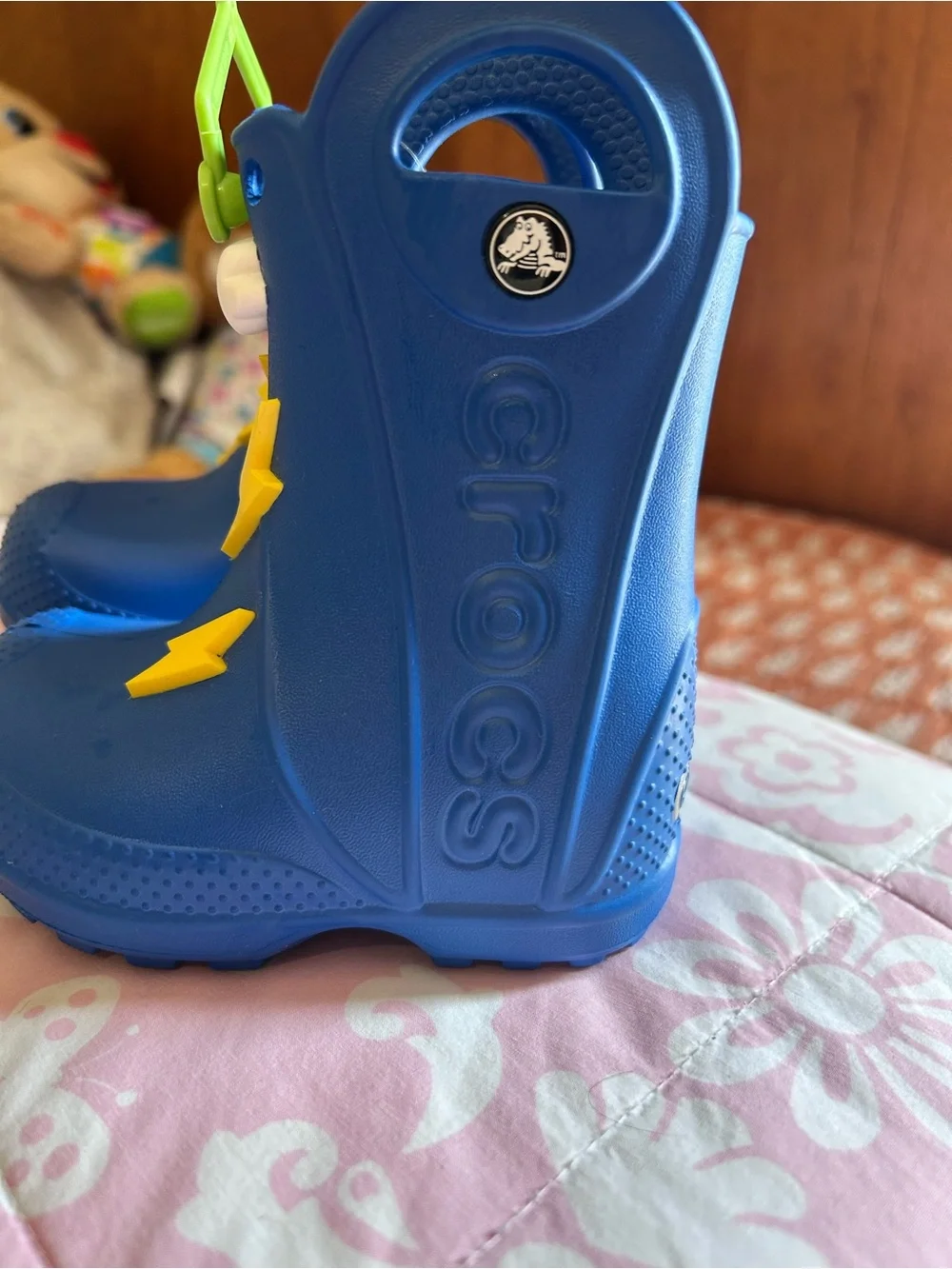 CROCS Kids Blue Rain Boots with Yellow Lightning